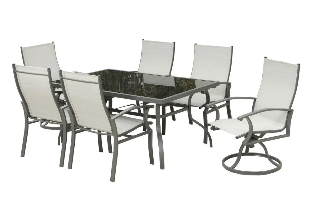 Seven Piece Black and Gray Rectangular Glass Dining Set with Six Chairs - NOBLE HOME INTERIORS