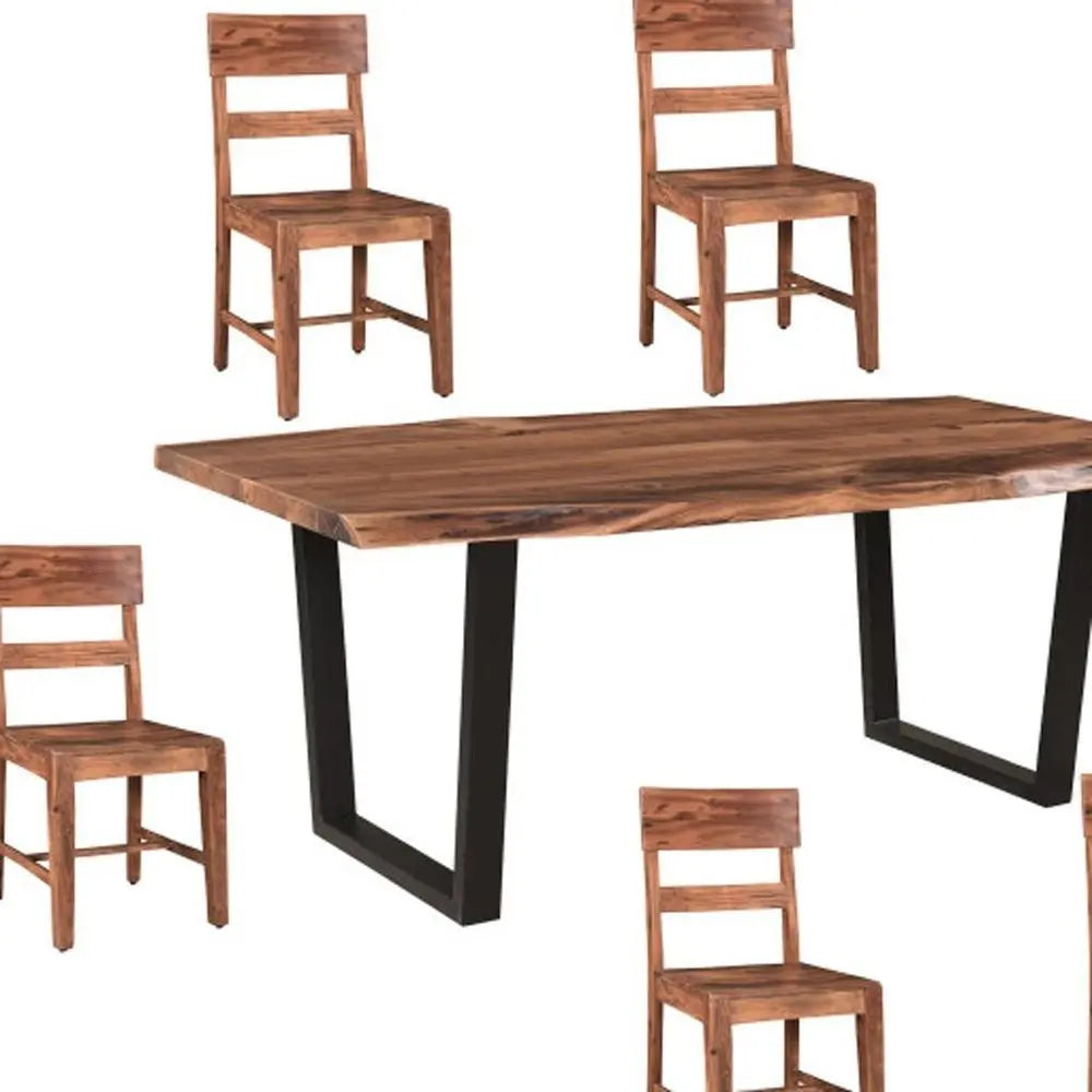 Seven Piece Brown and Black Solid Wood Dining Set with Six Chairs - NOVA HOME FURNITURE