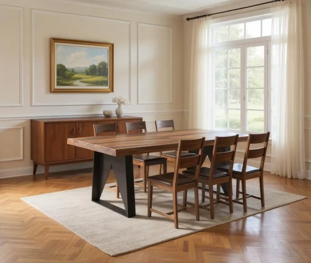 Seven Piece Brown and Black Solid Wood Dining Set with Six Chairs - NOVA HOME FURNITURE