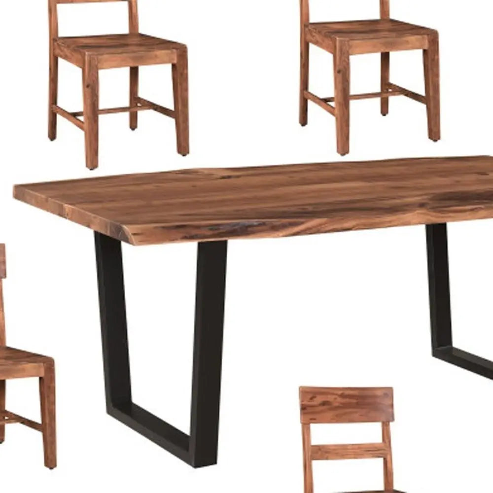 Seven Piece Brown and Black Solid Wood Dining Set with Six Chairs - NOVA HOME FURNITURE