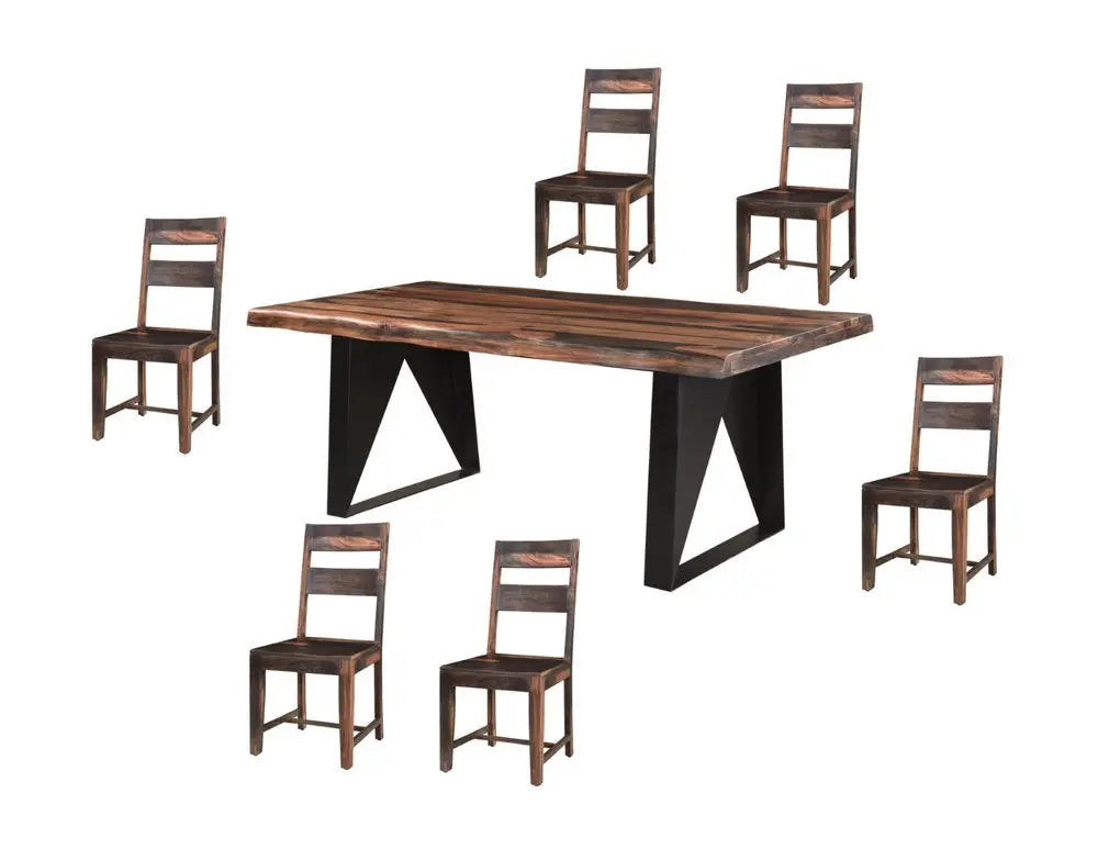 Seven Piece Brown and Black Solid Wood Dining Set with Six Chairs - NOVA HOME FURNITURE