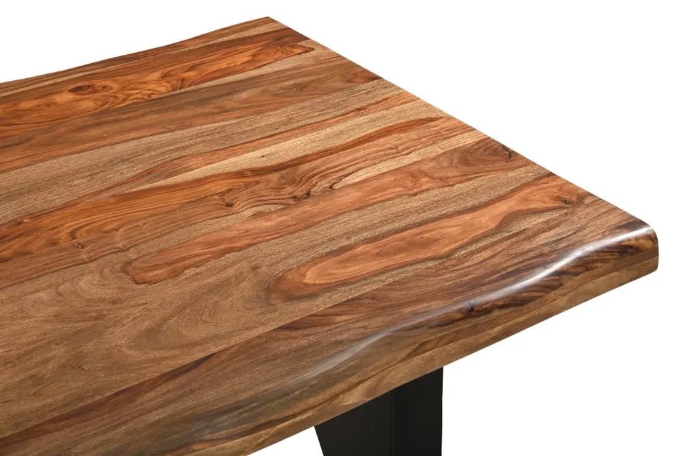 Seven Piece Brown and Black Solid Wood Dining Set with Six Chairs and One Bench - NOBLE HOME INTERIORS