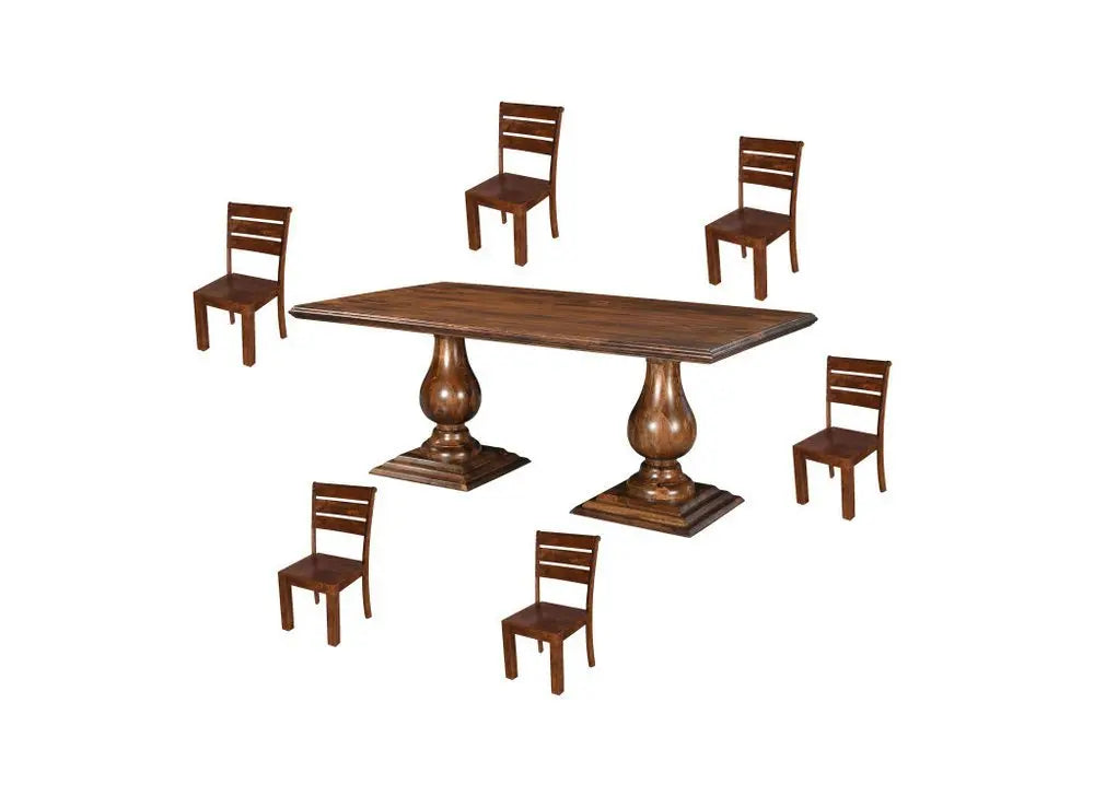 Seven Piece Brown Solid Wood Dining Set with Six Chairs - NOVA HOME FURNITURE