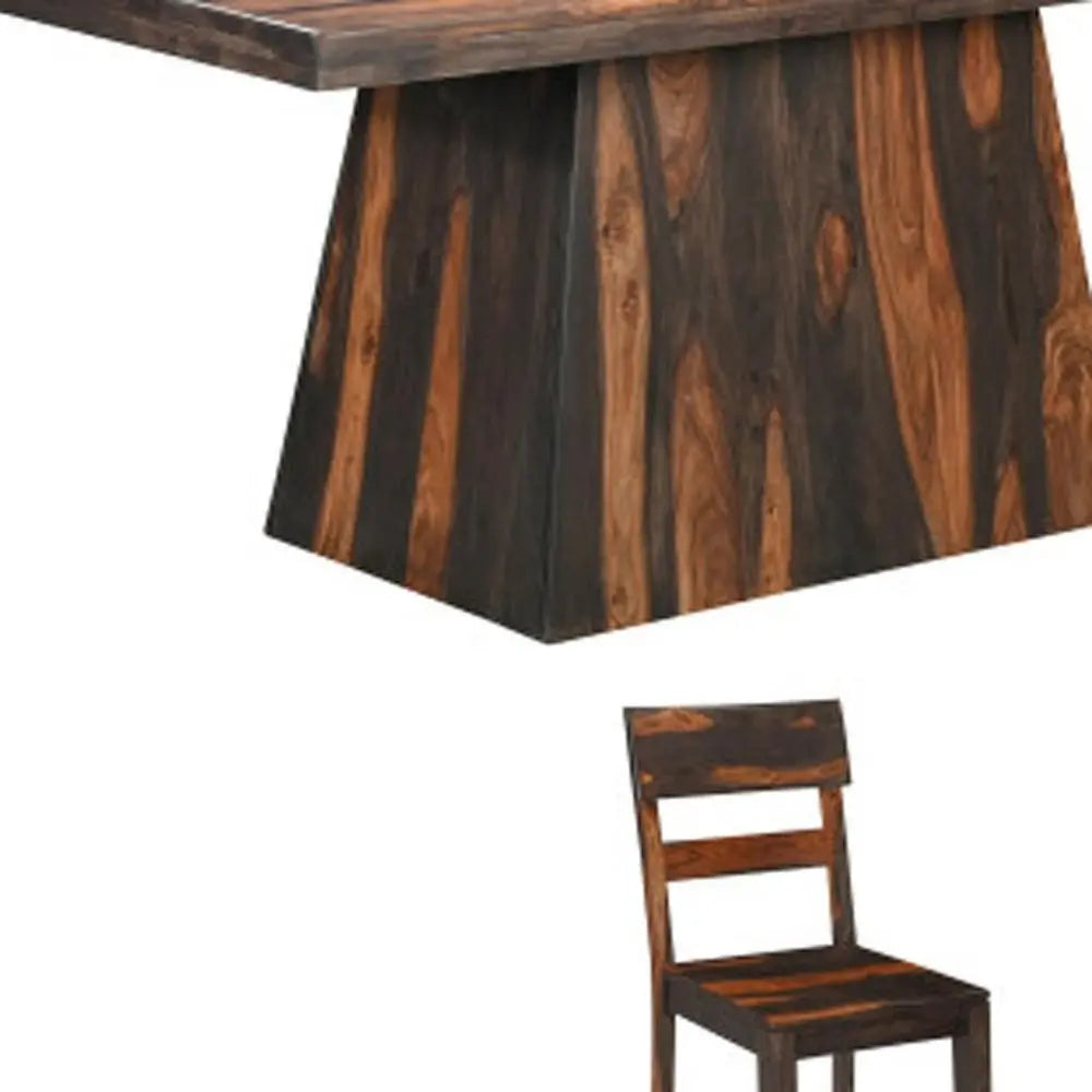 Seven Piece Brown Solid Wood Dining Set with Six Chairs - NOBLE HOME INTERIORS