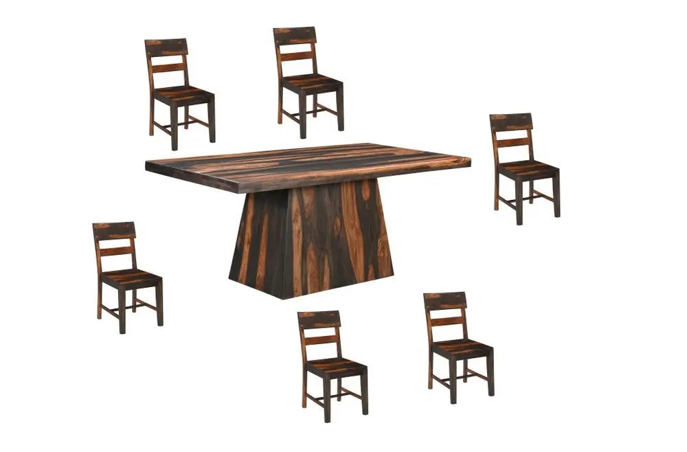 Seven Piece Brown Solid Wood Dining Set with Six Chairs - NOVA HOME FURNITURE