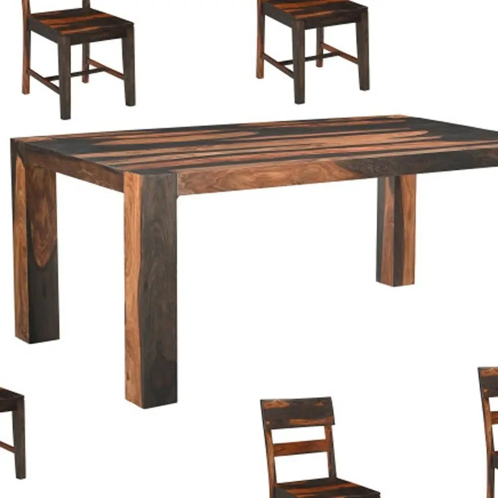 Seven Piece Brown Solid Wood Dining Set with Six Chairs and One Bench - NOVA HOME FURNITURE