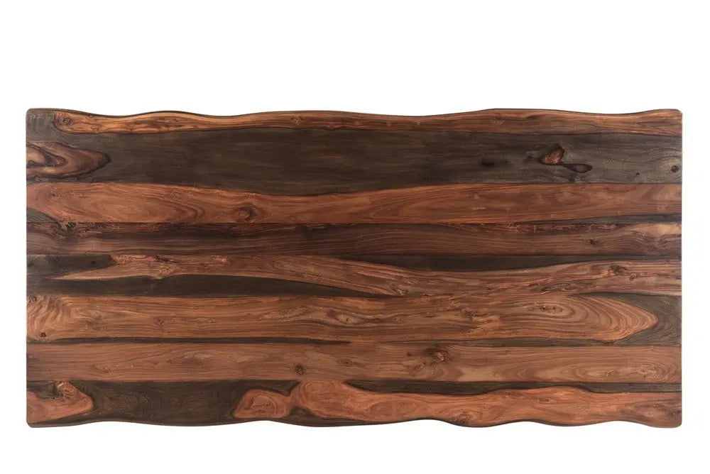 Seven Piece Dark Brown and Black Solid Wood Dining Set with Six Chairs - NOVA HOME FURNITURE