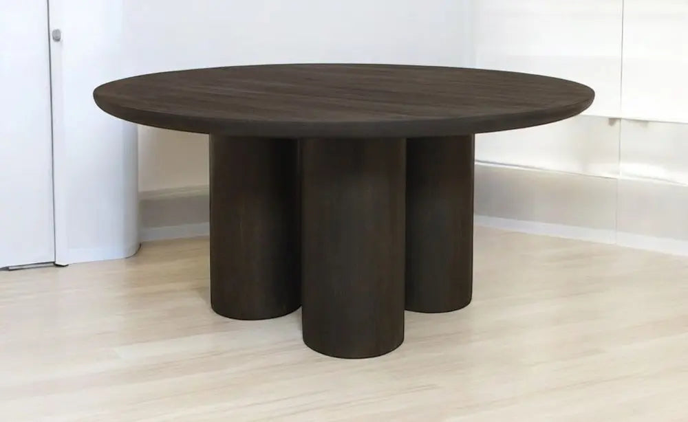 Seven Piece Dark Brown Round Solid Wood Dining Set with Six Chairs - NOVA HOME FURNITURE