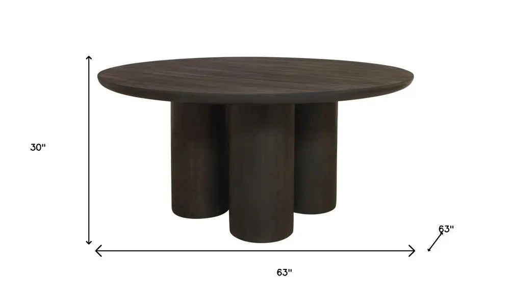Seven Piece Dark Brown Round Solid Wood Dining Set with Six Chairs - NOVA HOME FURNITURE