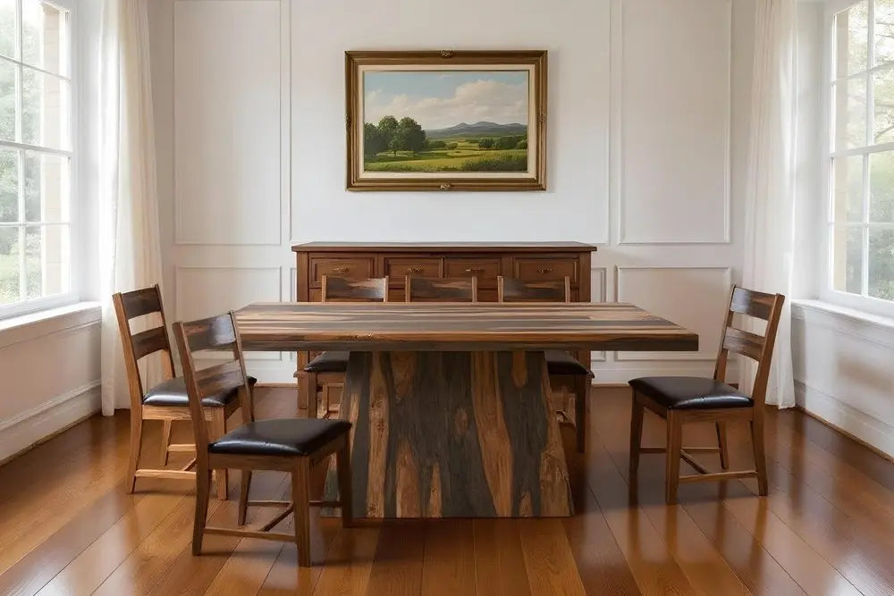 Seven Piece Dark Brown Solid Wood Dining Set with Six Chairs - NOVA HOME FURNITURE