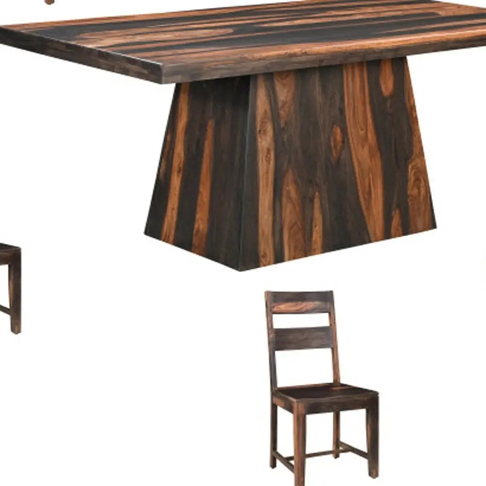 Seven Piece Dark Brown Solid Wood Dining Set with Six Chairs - NOVA HOME FURNITURE