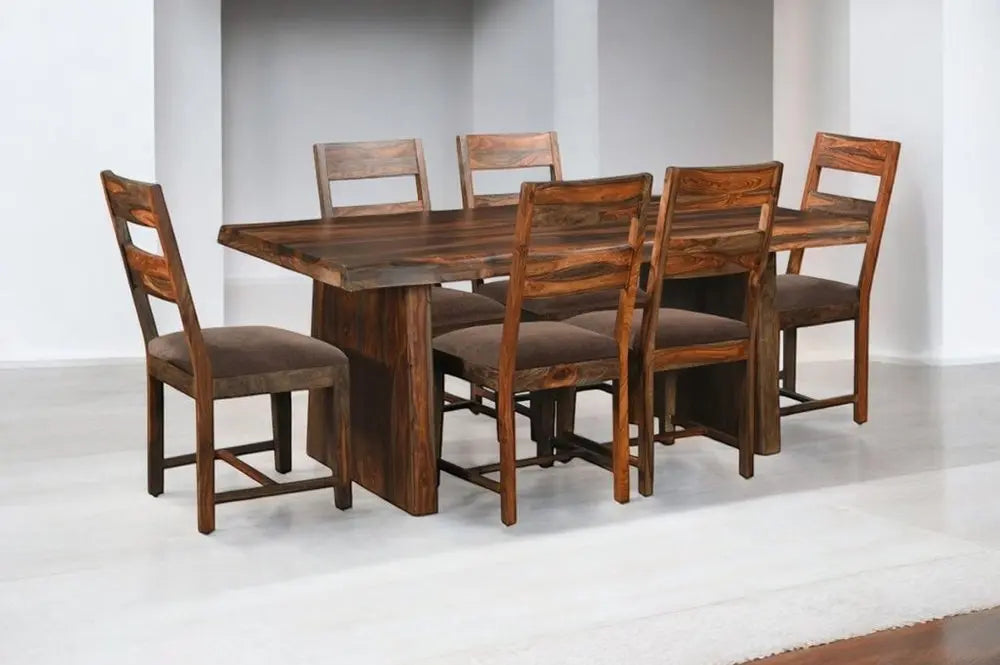 Seven Piece Dark Brown Solid Wood Dining Set with Six Chairs - NOVA HOME FURNITURE
