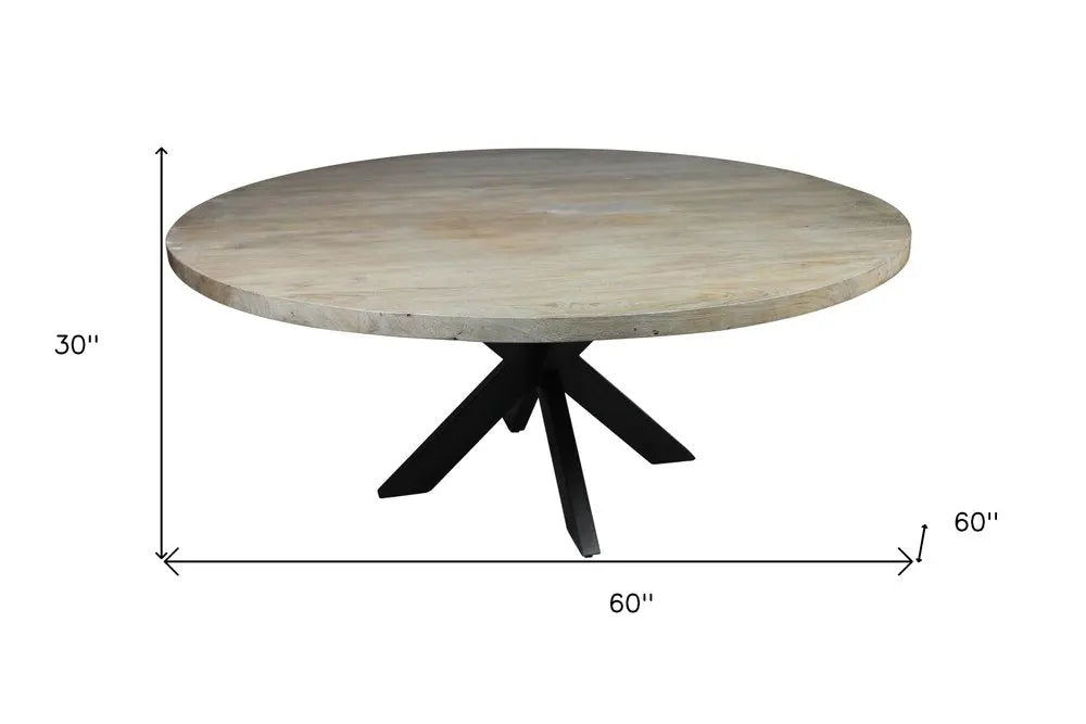 Seven Piece Gray and Black Round Solid Wood Dining Set with Six Chairs - NOVA HOME FURNITURE