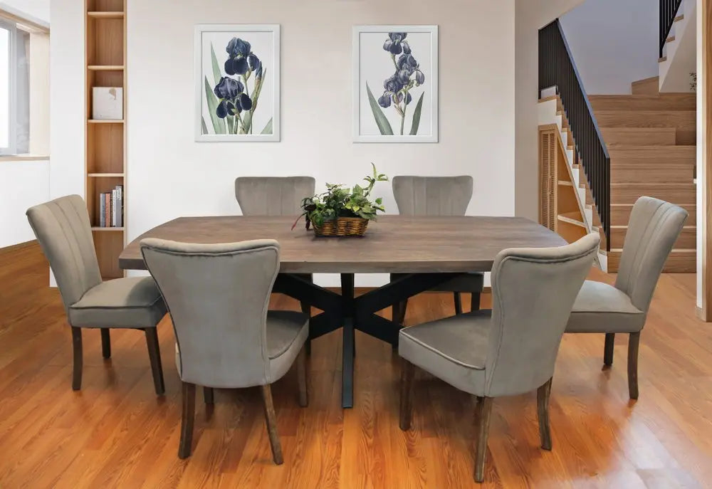 Seven Piece Gray and Black Solid Wood Dining Set with Six Chairs - NOVA HOME FURNITURE