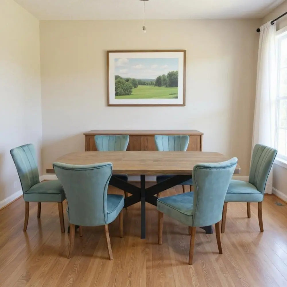 Seven Piece Gray and Black Solid Wood Dining Set with Six Chairs - NOVA HOME FURNITURE