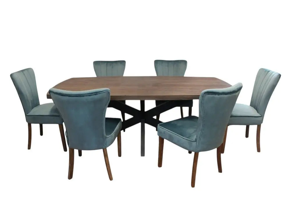 Seven Piece Gray and Black Solid Wood Dining Set with Six Chairs - NOVA HOME FURNITURE