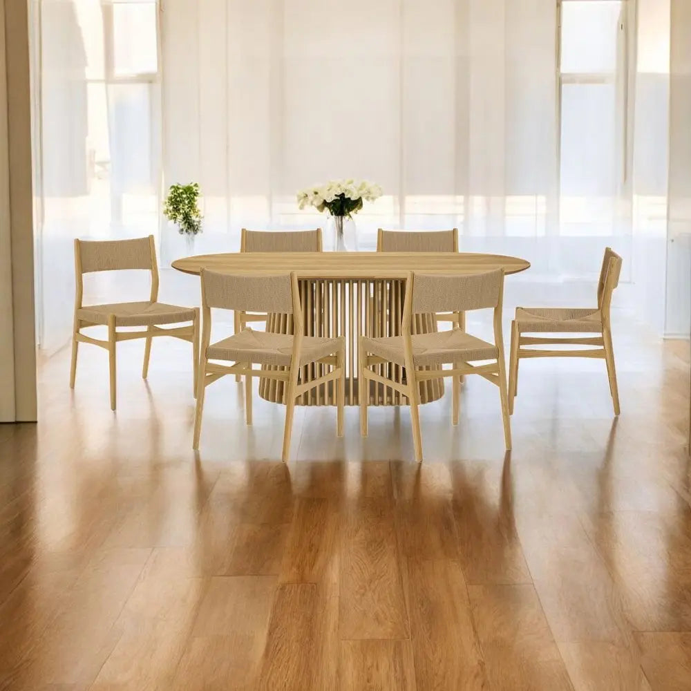 Seven Piece Oak Oval Dining Set with Six Chairs - NOVA HOME FURNITURE