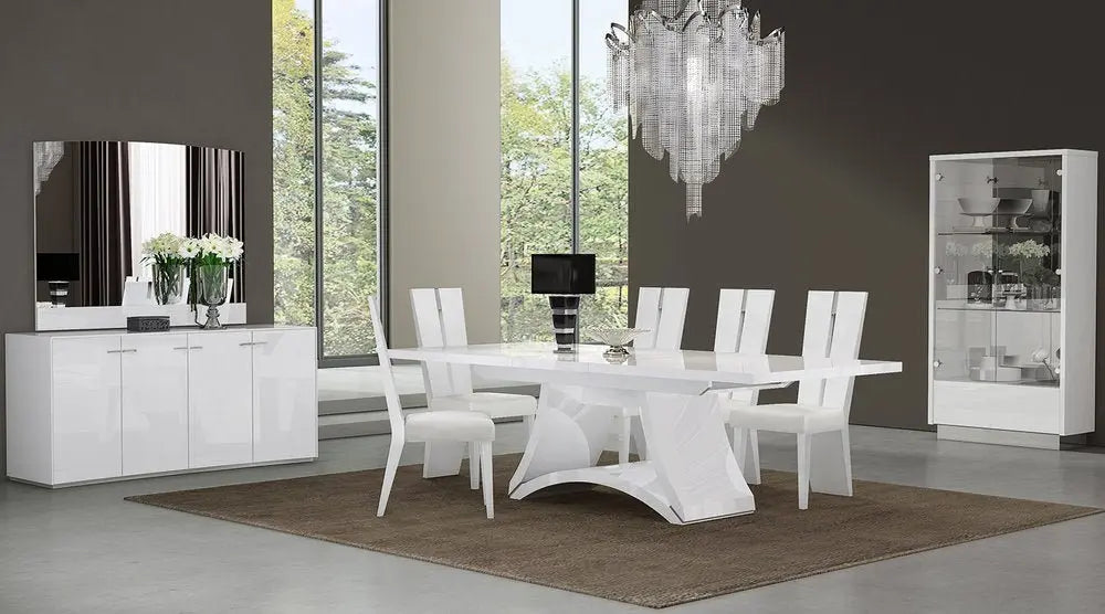 Seven Piece White Dining Set with Six Chairs - NOVA HOME FURNITURE