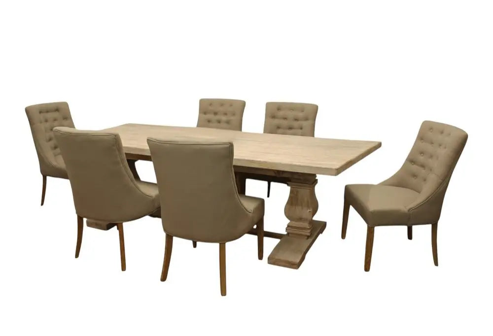 Seven Piece White Solid Wood Dining Set with Six Chairs - NOVA HOME FURNITURE