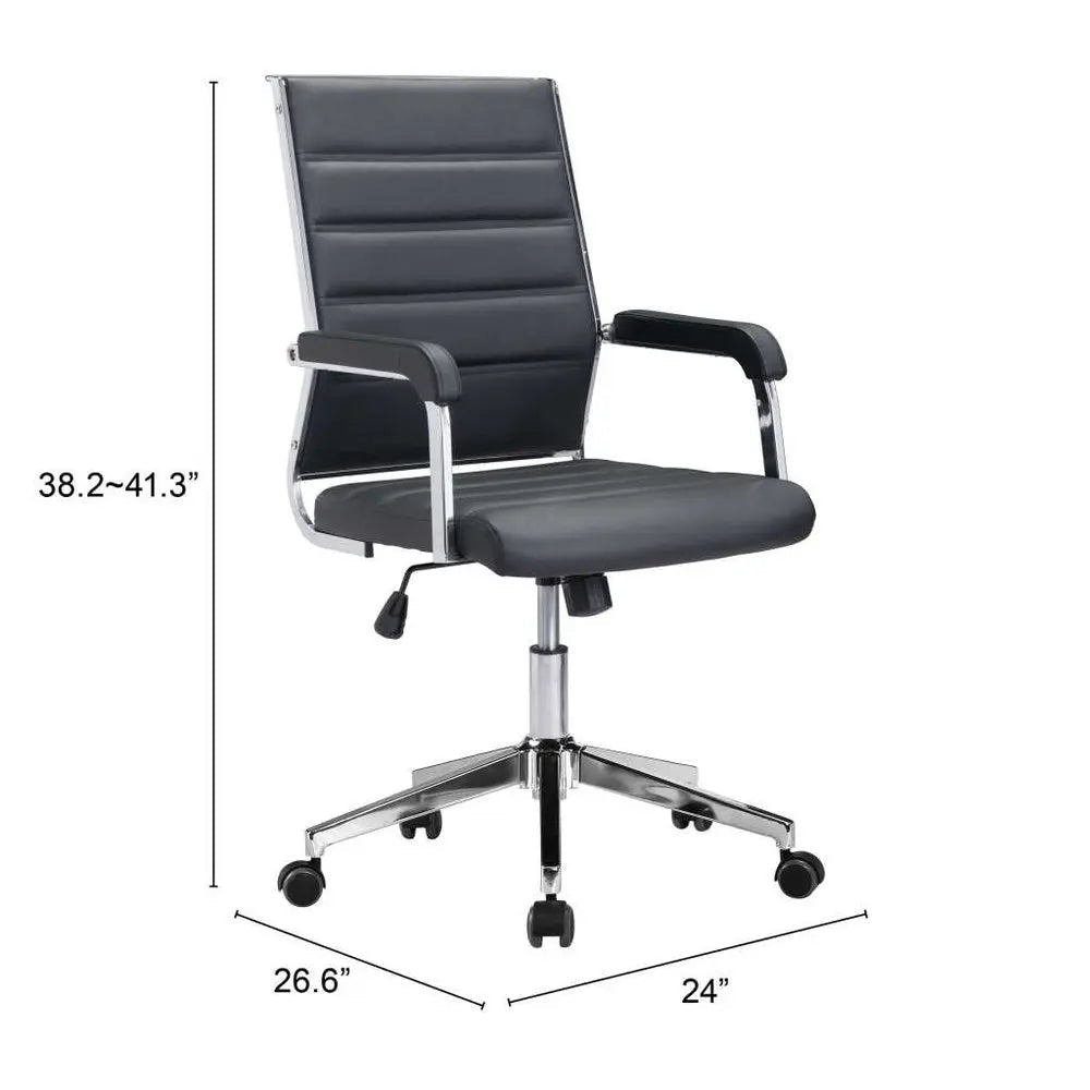Silver and Black Adjustable Swivel Faux Leather Rolling Conference Office Chair - NOBLE HOME INTERIORS