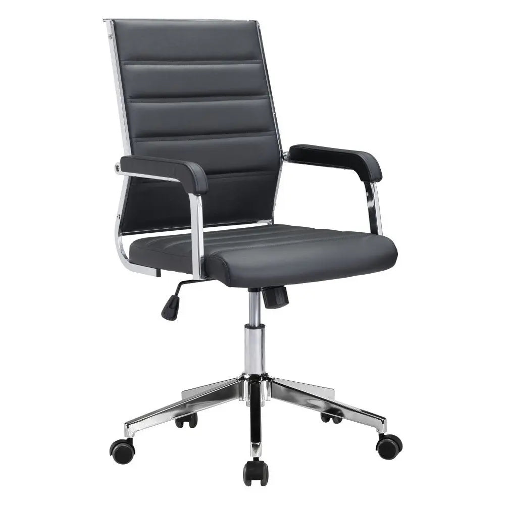 Silver and Black Adjustable Swivel Faux Leather Rolling Conference Office Chair - NOBLE HOME INTERIORS