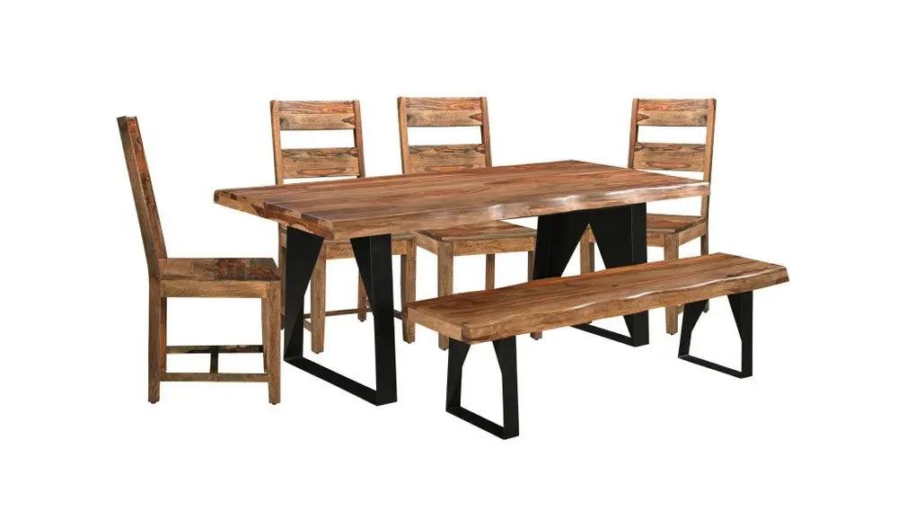 Six Piece Brown and Black Solid Wood Dining Set with Four Chairs - NOVA HOME FURNITURE