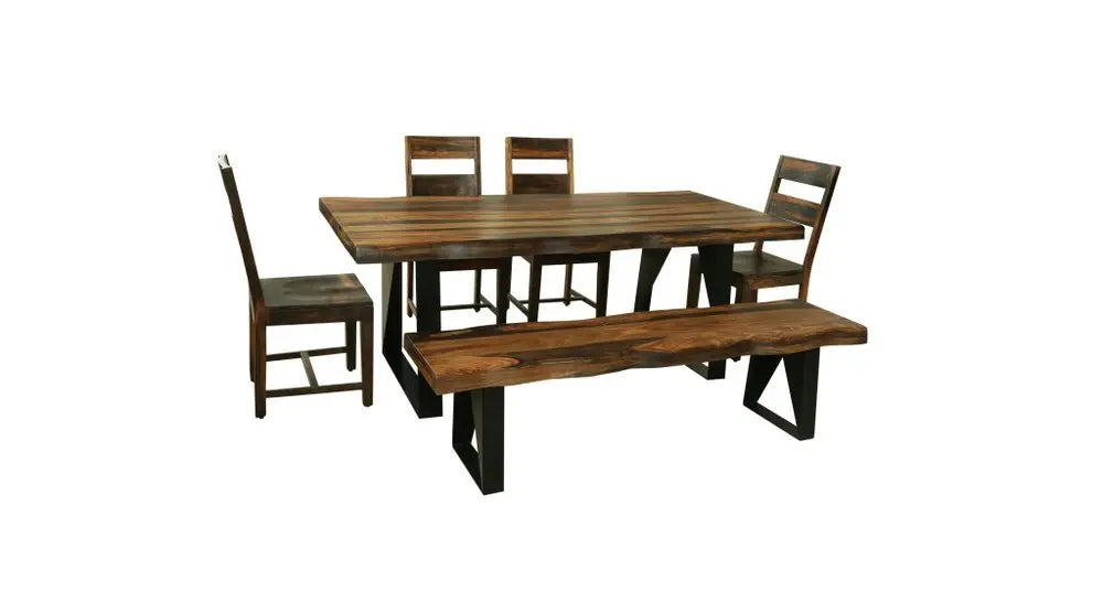 Six Piece Brown and Black Solid Wood Dining Set with Four Chairs and One Bench - NOVA HOME FURNITURE