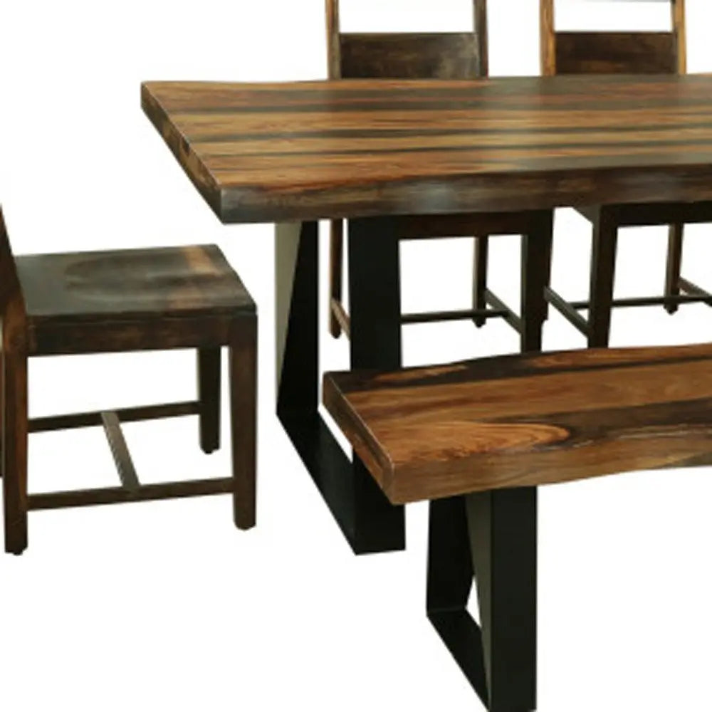 Six Piece Brown and Black Solid Wood Dining Set with Four Chairs and One Bench - NOBLE HOME INTERIORS