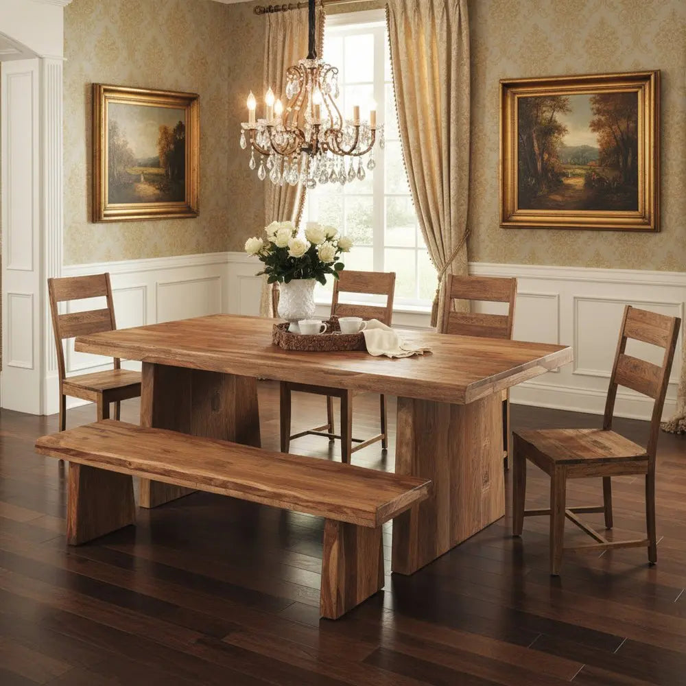 Six Piece Brown Solid Wood Dining Set with Four Chairs - NOVA HOME FURNITURE