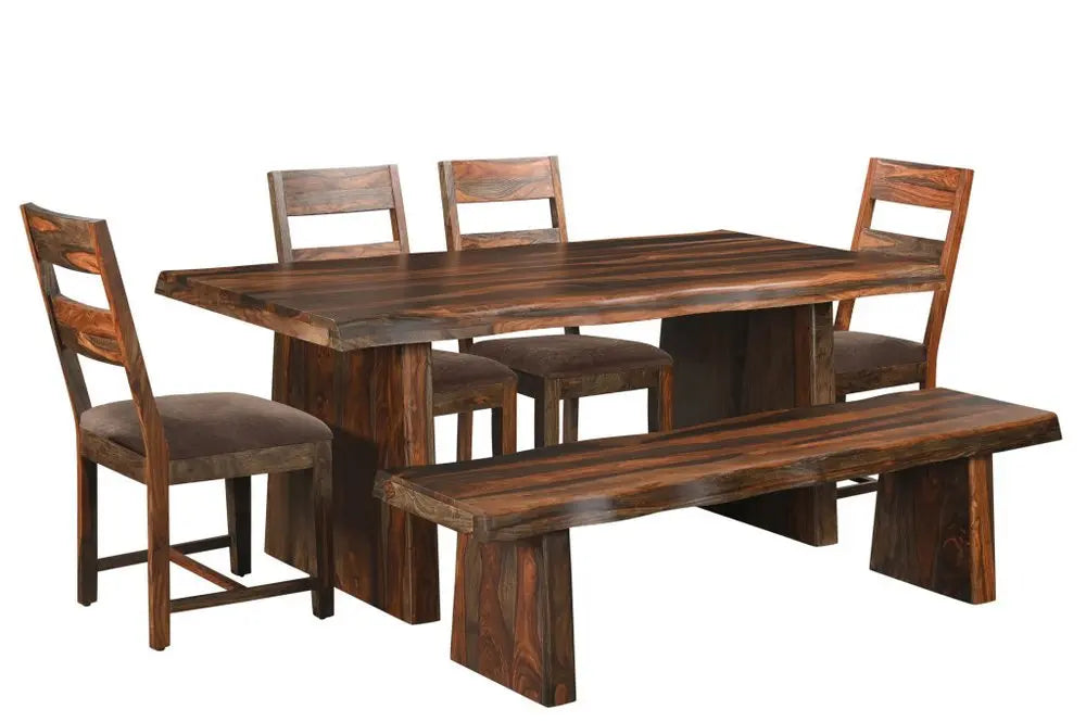 Six Piece Dark Brown Solid Wood Dining Set with Four Chairs - NOVA HOME FURNITURE