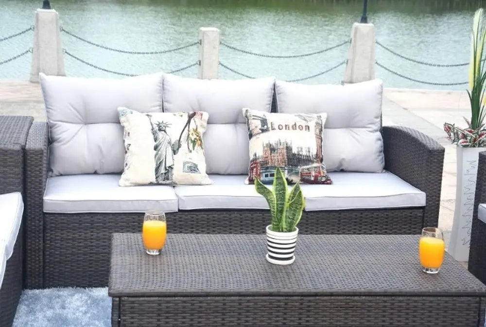 Six Piece Outdoor Brown Metal Sofa Seating Group With Cushions - NOBLE HOME INTERIORS