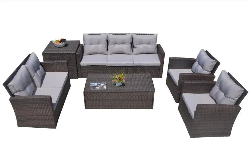 Six Piece Outdoor Brown Metal Sofa Seating Group With Cushions - NOBLE HOME INTERIORS