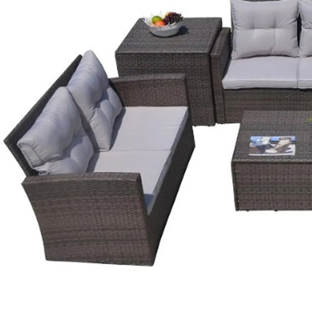 Six Piece Outdoor Brown Metal Sofa Seating Group With Cushions - NOBLE HOME INTERIORS