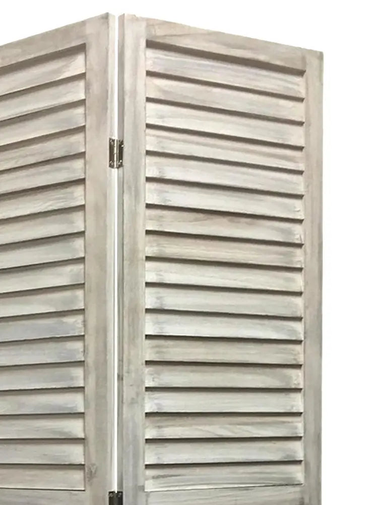 Stylish Three Panel Washed White Shutter Divider Screen - NOBLE HOME INTERIORS