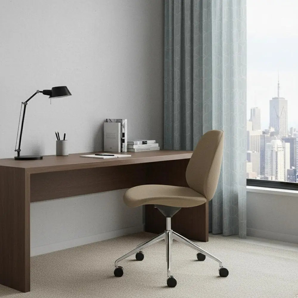 Taupe and Silver Adjustable Height Swivel Rolling Office Chair HomeRoots