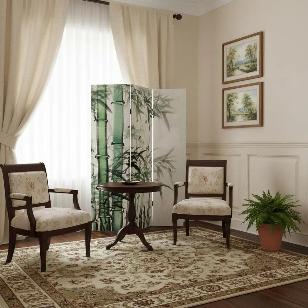 Three Panel Reversible Bamboo Art Room Divider Screen - NOBLE HOME INTERIORS