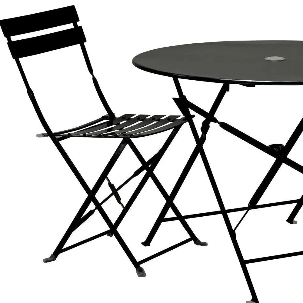 Three Piece Black Round Metal Dining Set with Two Chairs HomeRoots
