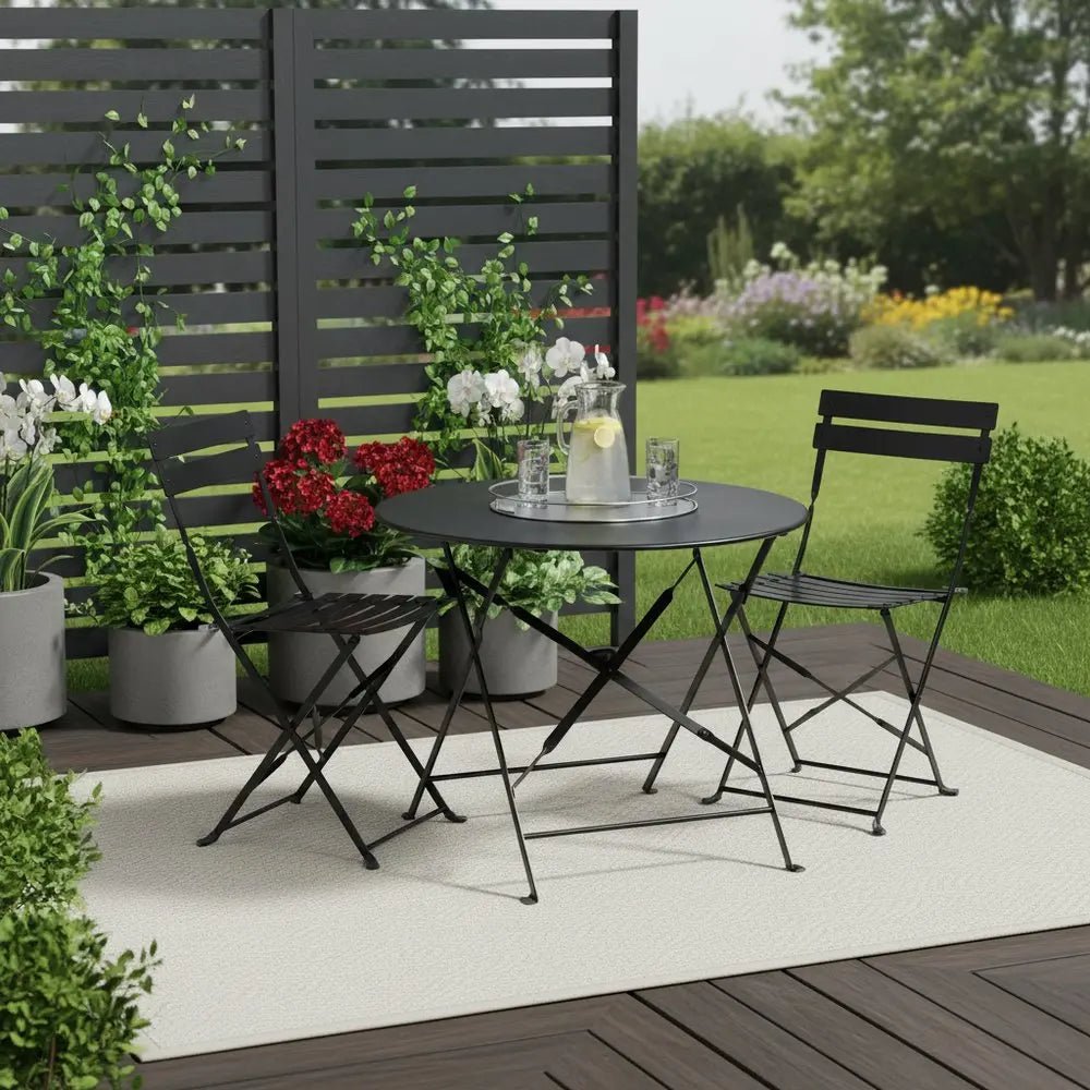 Three Piece Black Round Metal Dining Set with Two Chairs HomeRoots