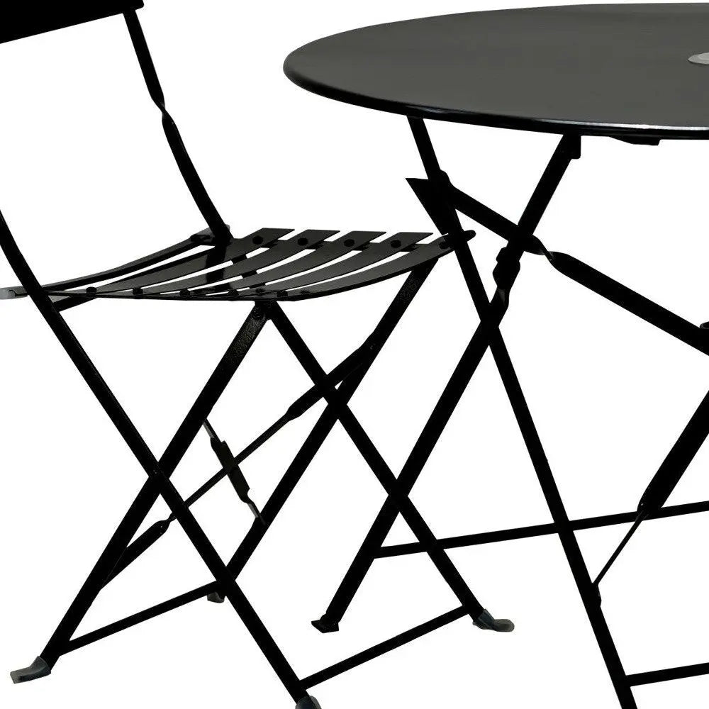 Three Piece Black Round Metal Dining Set with Two Chairs HomeRoots