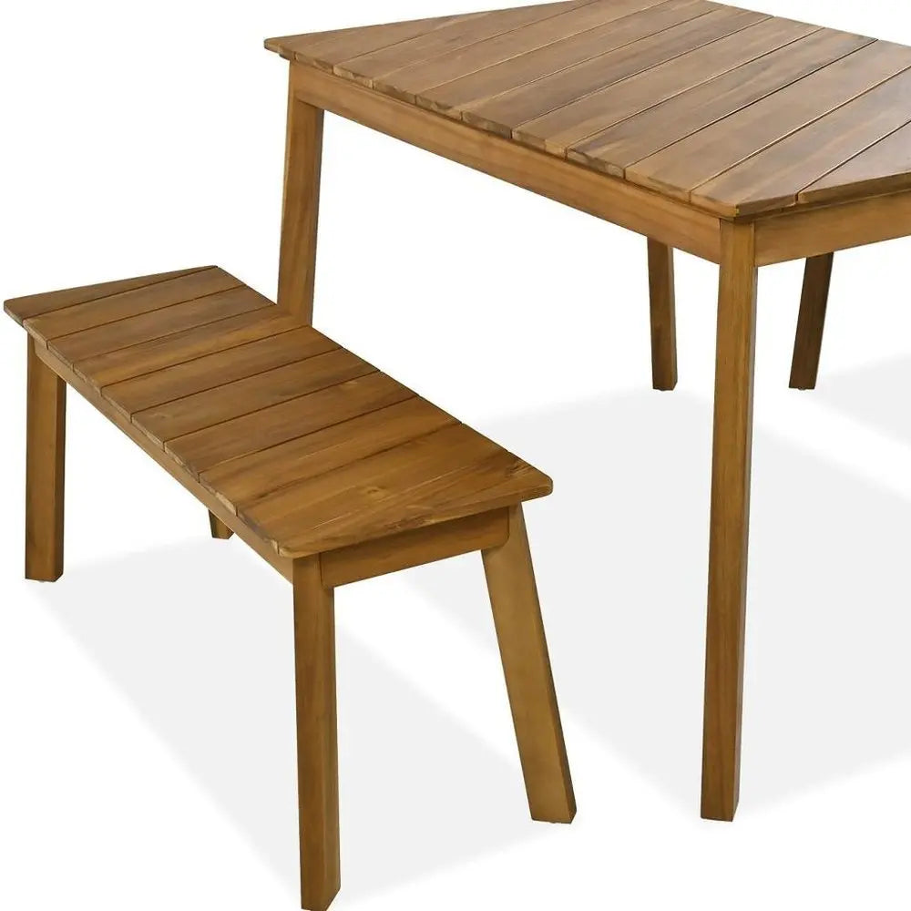 Three Piece Natural Solid Wood Outdoor Patio Set With Table - NOBLE HOME INTERIORS