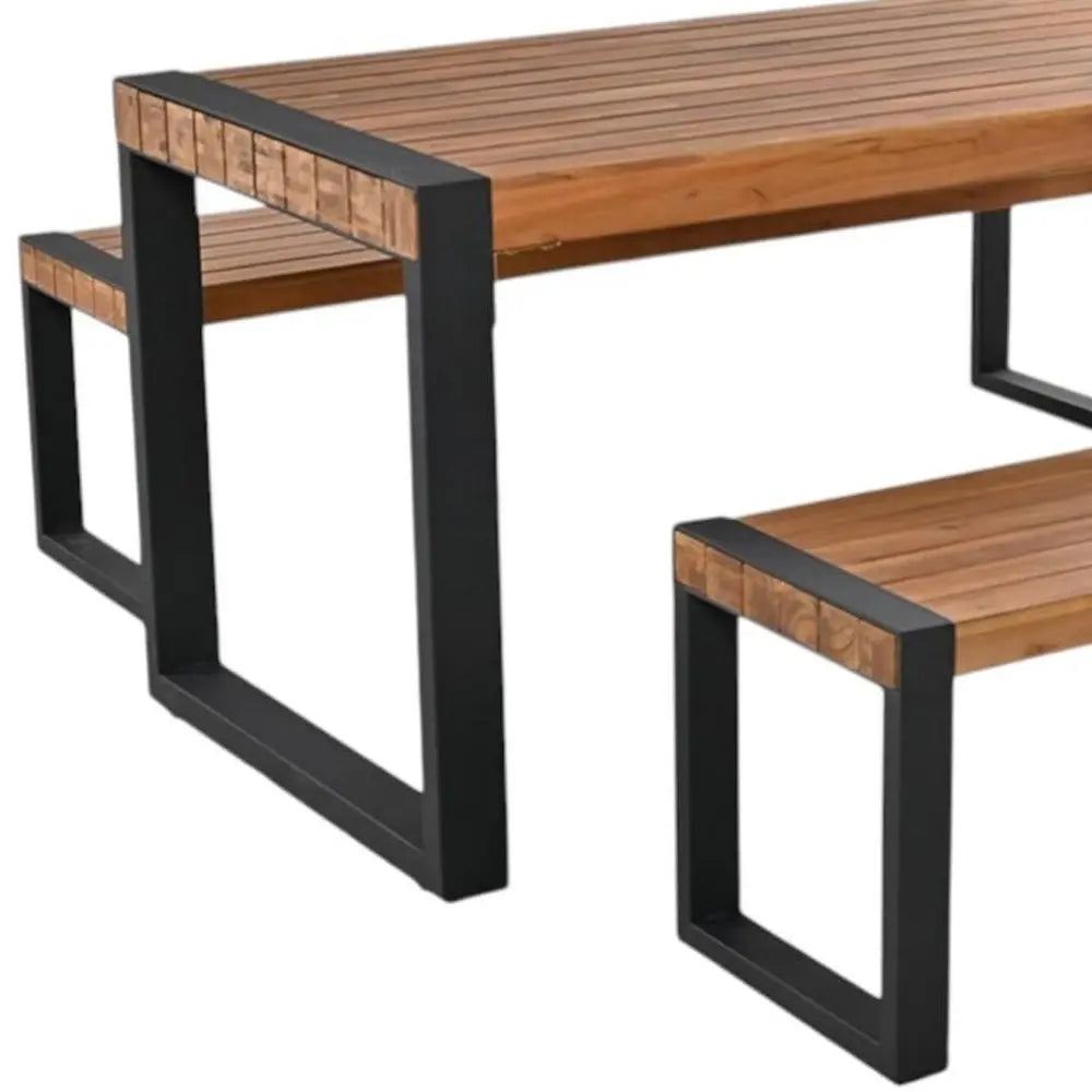 Three Piece Natural Solid Wood Outdoor Patio Set With Table - NOBLE HOME INTERIORS