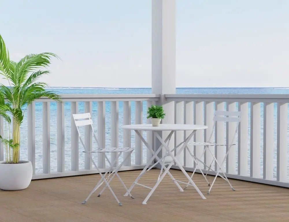 Three Piece White Round Metal Dining Set with Two Chairs HomeRoots