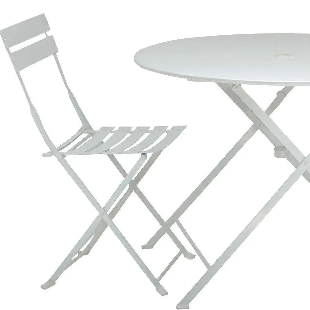 Three Piece White Round Metal Dining Set with Two Chairs HomeRoots