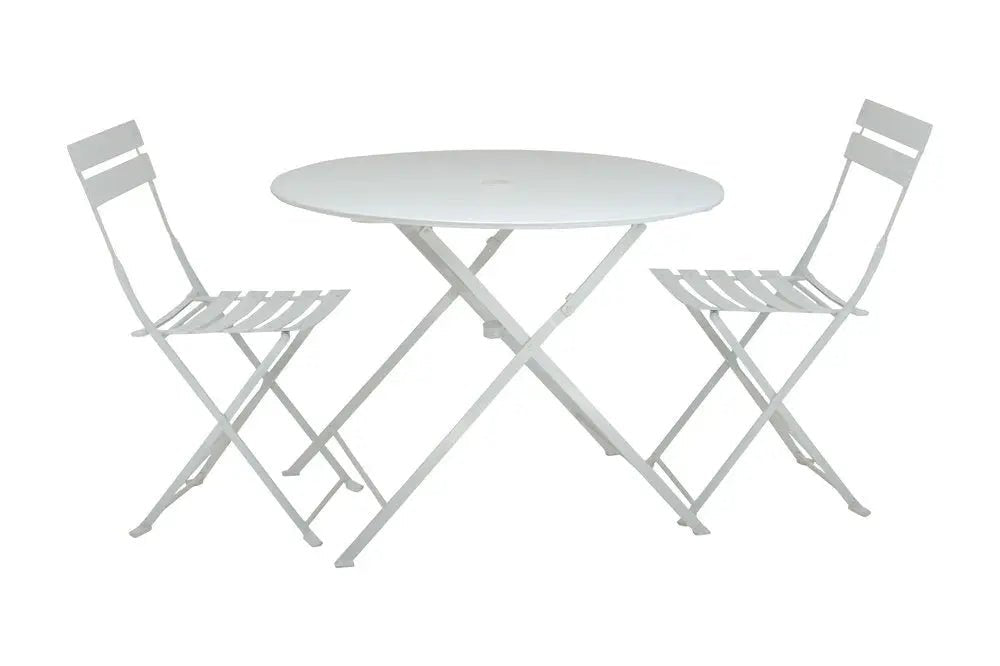 Three Piece White Round Metal Dining Set with Two Chairs - NOBLE HOME INTERIORS