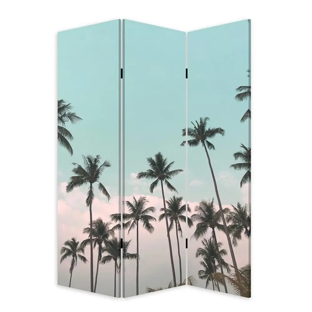 Tropical Palm Trees Room Three Panel Divider Screen - NOBLE HOME INTERIORS