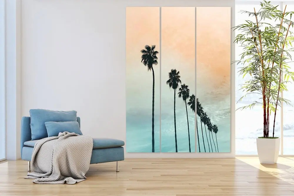 Tropical Palm Trees Room Three Panel Divider Screen - NOBLE HOME INTERIORS