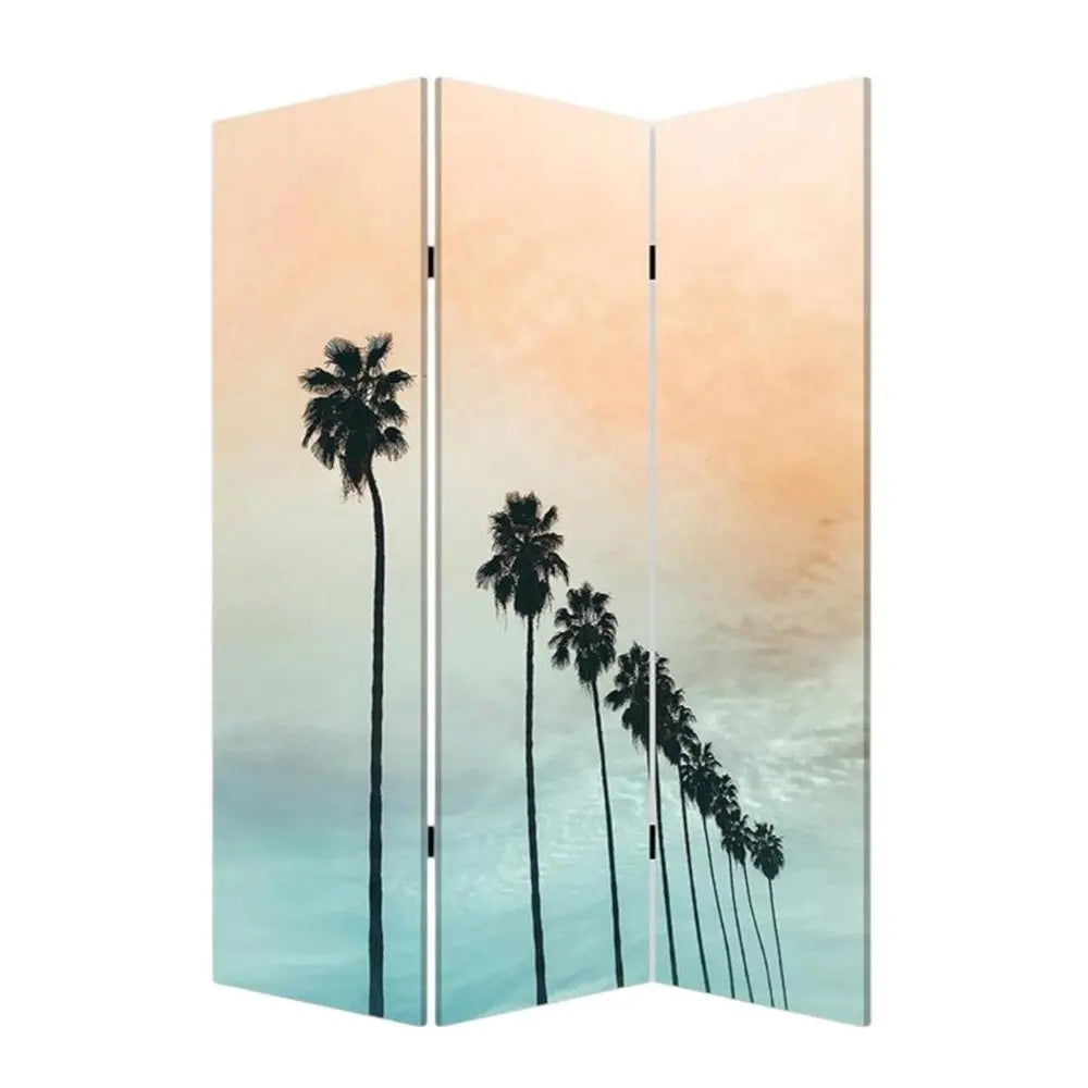 Tropical Palm Trees Room Three Panel Divider Screen - NOBLE HOME INTERIORS