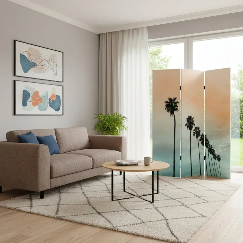 Tropical Palm Trees Room Three Panel Divider Screen - NOBLE HOME INTERIORS