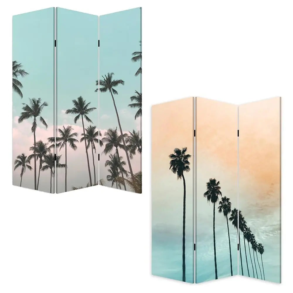 Tropical Palm Trees Room Three Panel Divider Screen - NOBLE HOME INTERIORS