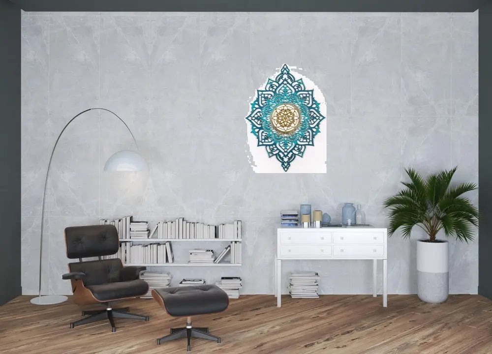 Turquoise And Gold Solid Wood Geometric Shapes Wall Decor - NOBLE HOME INTERIORS